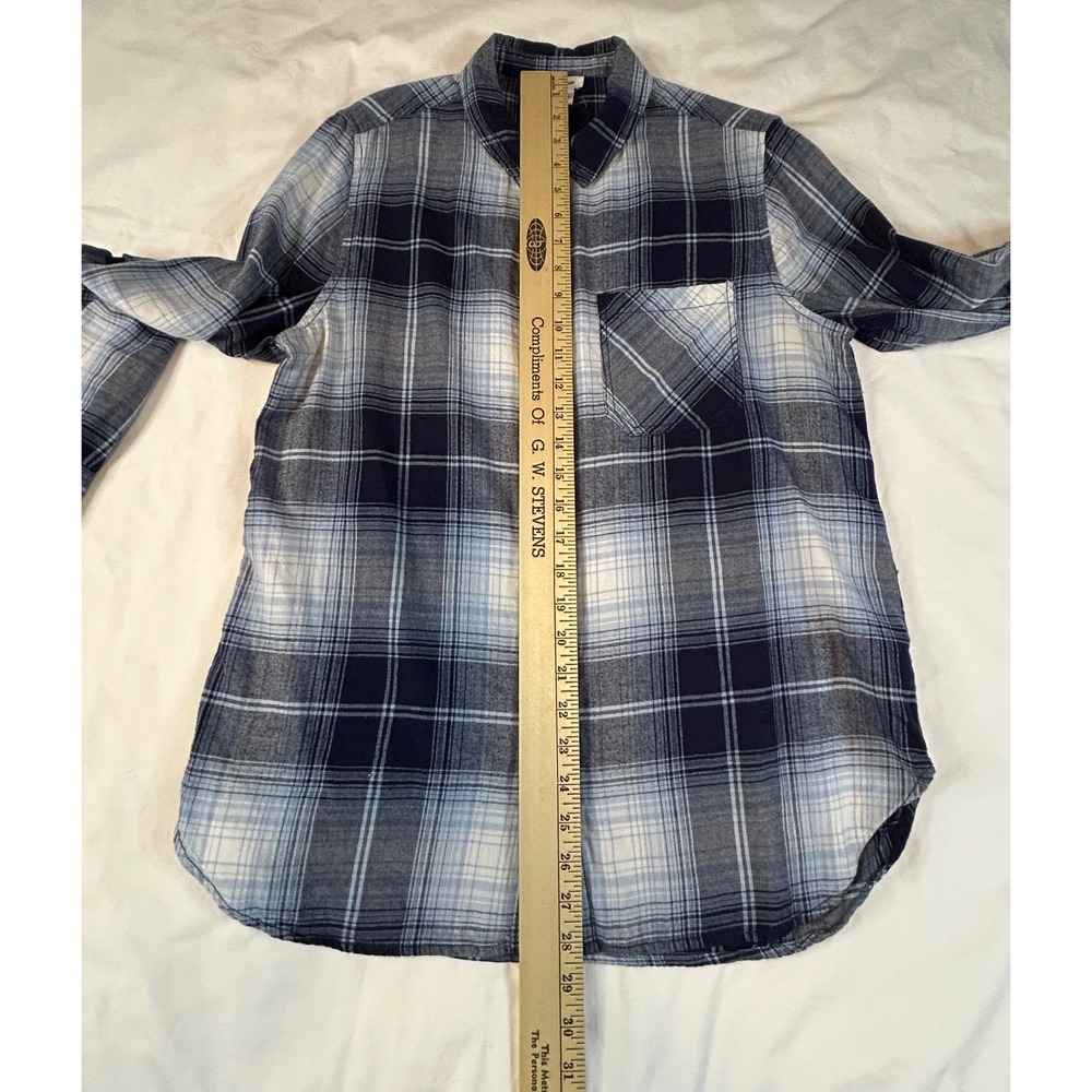 Beachlunchlounge Plaid Flannel Shirt Blue Balloon Button Down Cotton M - Picture 9 of 10